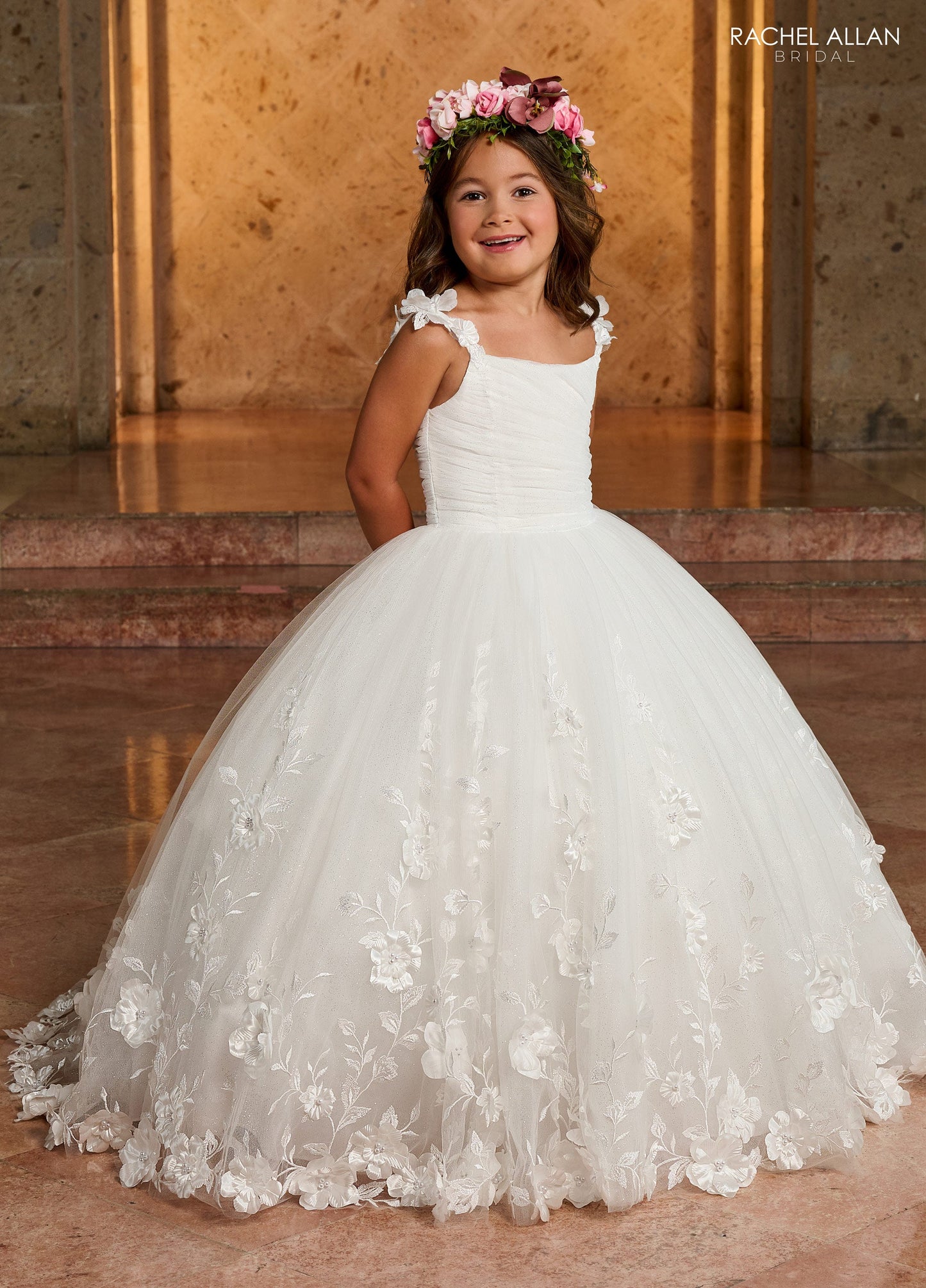 Rachel Allan RB9142 Glitter Tulle Ballgown with 3D Embroidery and Satin Lining