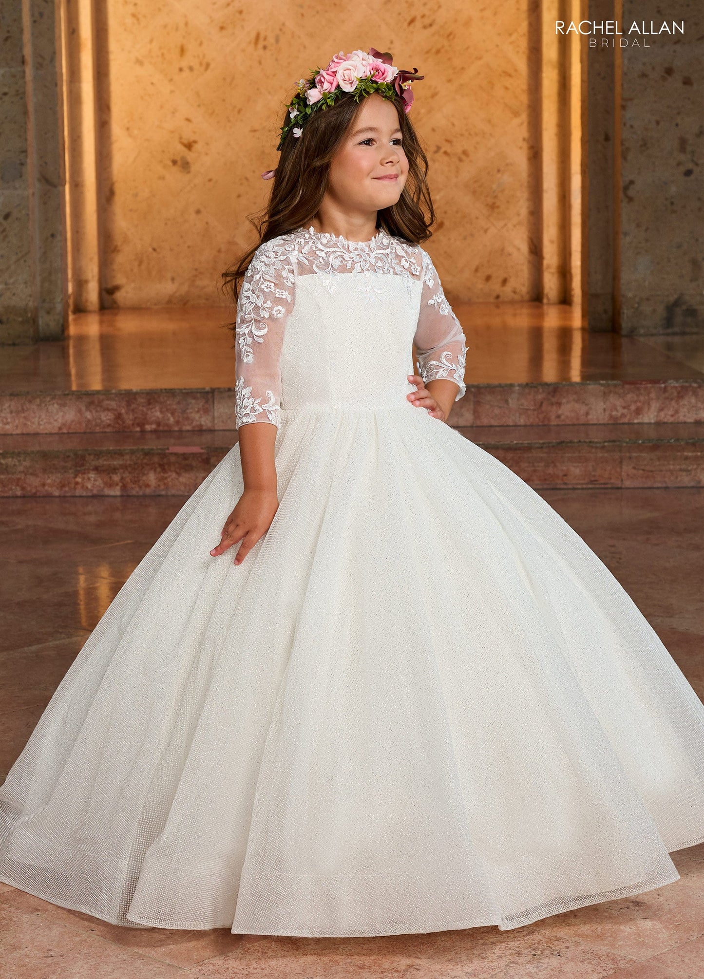 Rachel Allan RB9143 Glitter Tulle Ballgown with Applique and Beading - Lace-Up Back - Perfect for Special Occasions