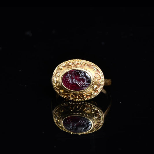 A Roman Garnet Ringstone Intaglio, Roman Imperial Period, ca. 1st - 2nd century CE