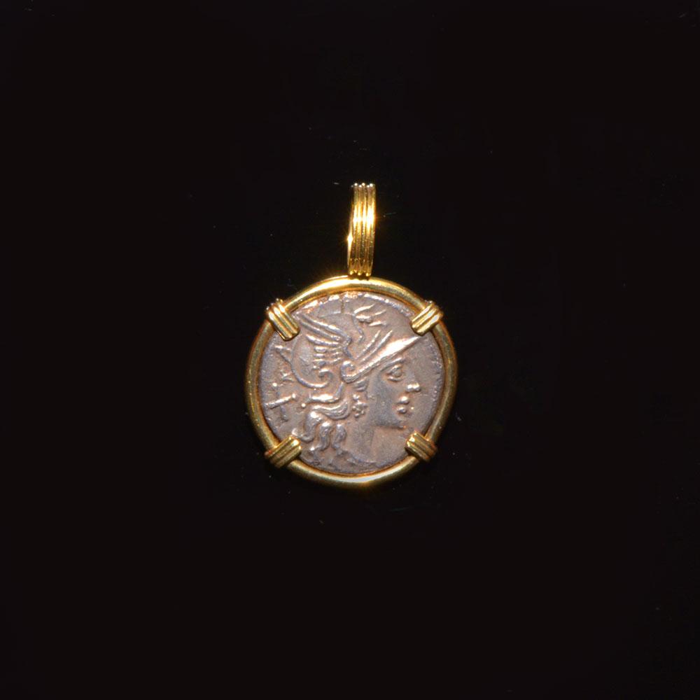 A Roman Republic silver denarius (ca. 151 BCE) set as a pendant