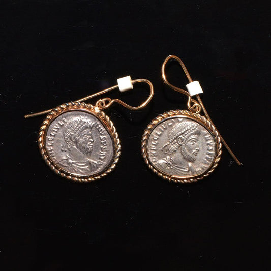 A pair of Roman silver Julian II siliqua c. 360 - 363 CE set as earrings