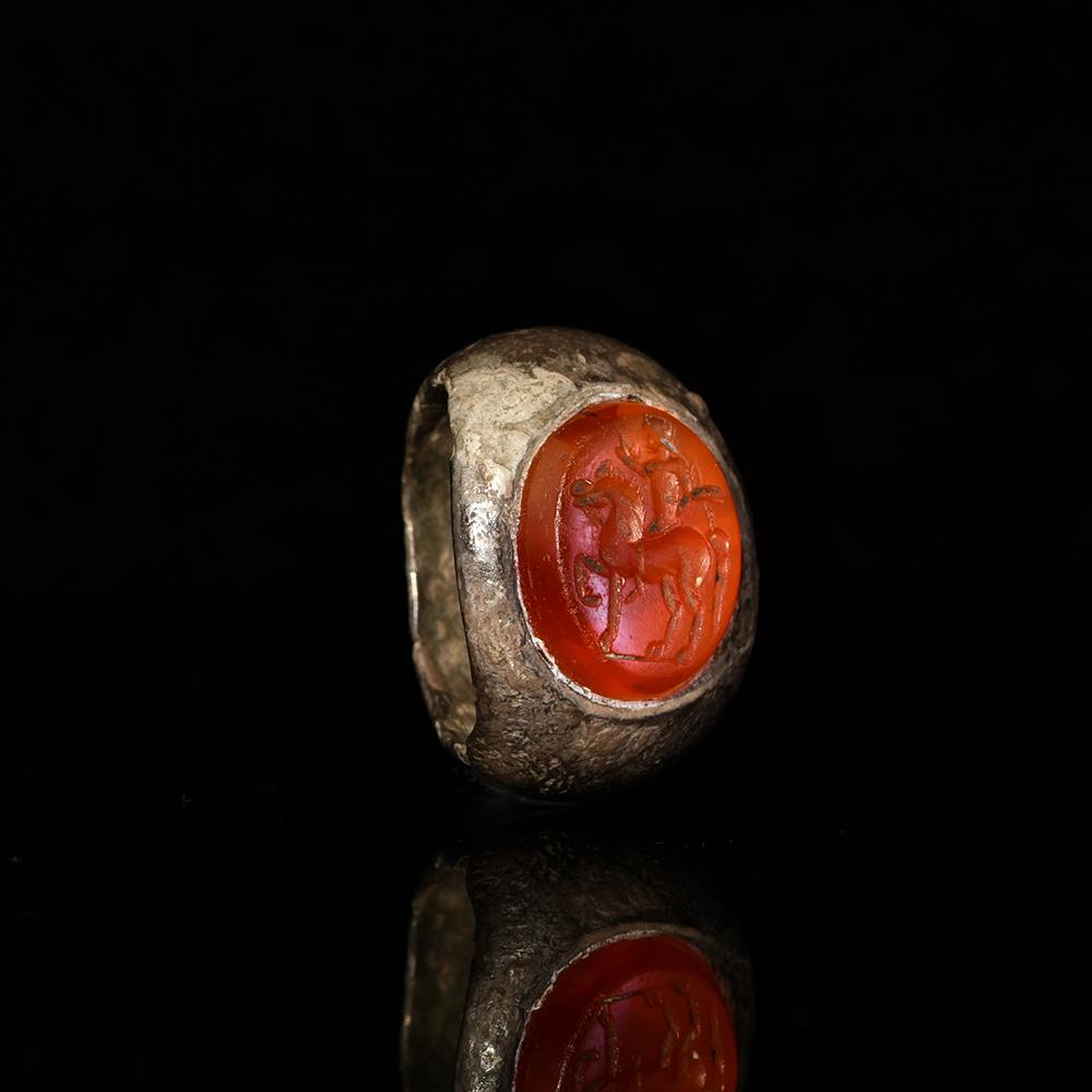 A Roman Silver Ring with Carnelian Intaglio, Roman Imperial Period, ca. 2nd - 3rd century CE