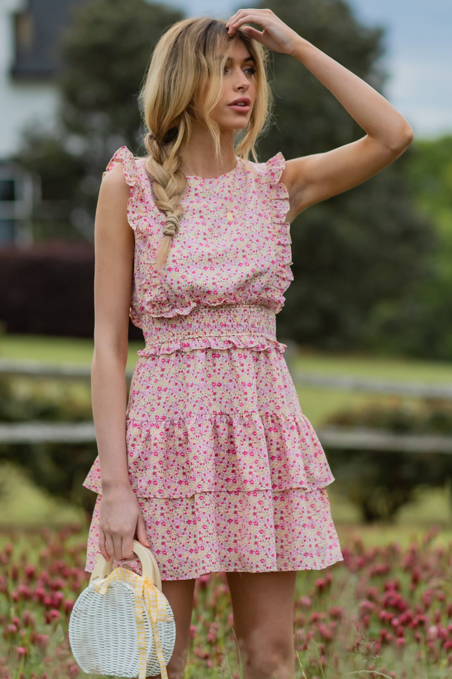 Spin Me Baby Pink Multi Floral Print Dress