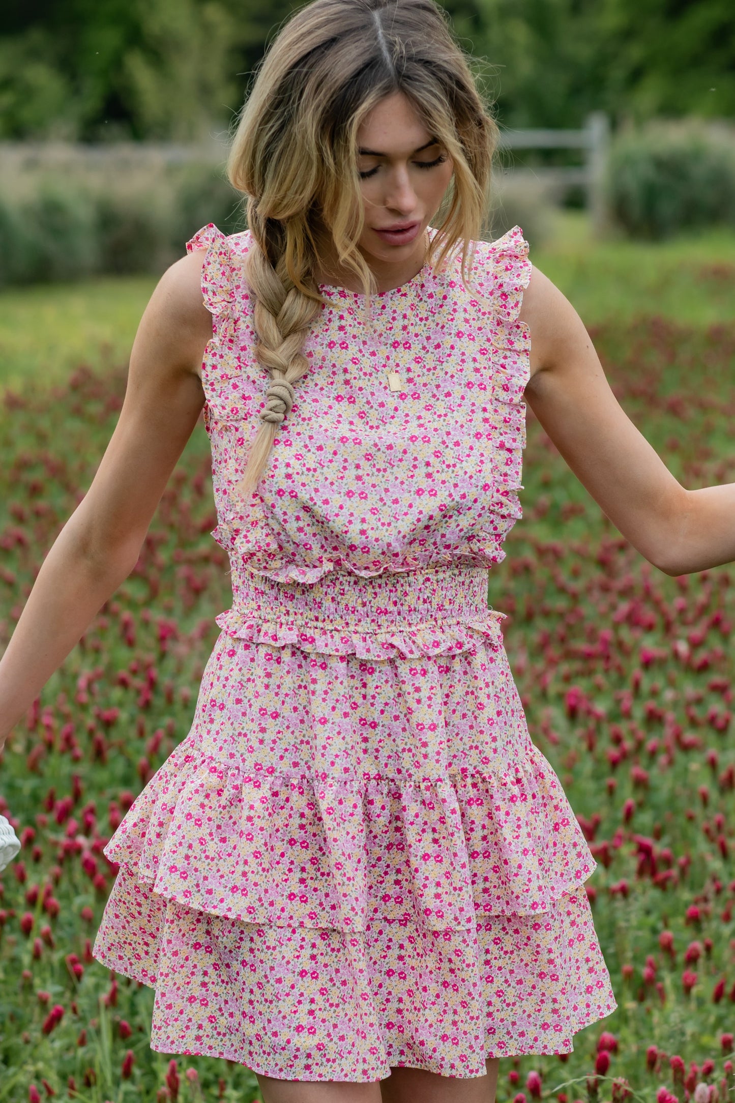 Spin Me Baby Pink Multi Floral Print Dress