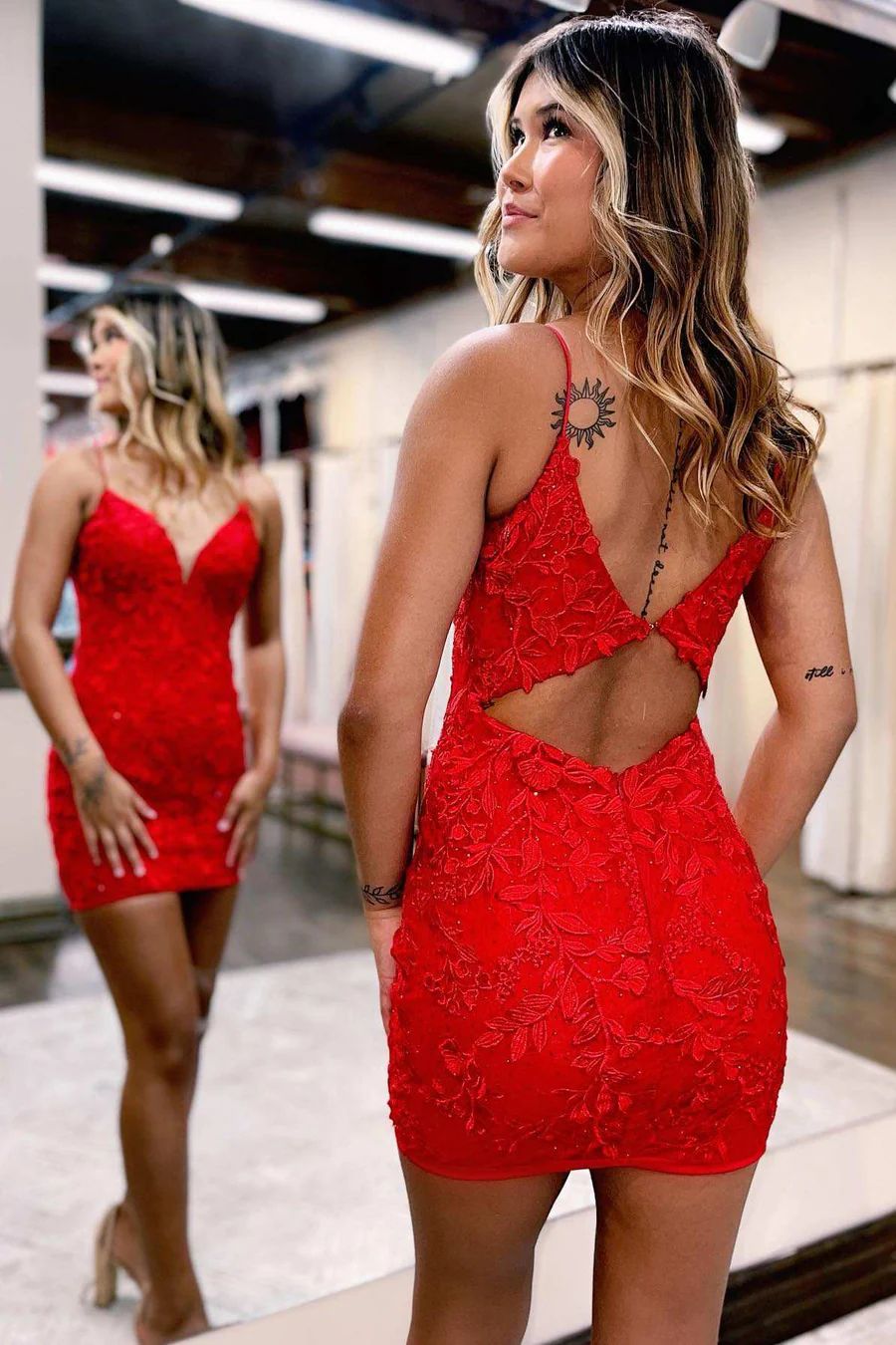 Red Lace Tight Fit Black Girl Slays Homecoming Dress