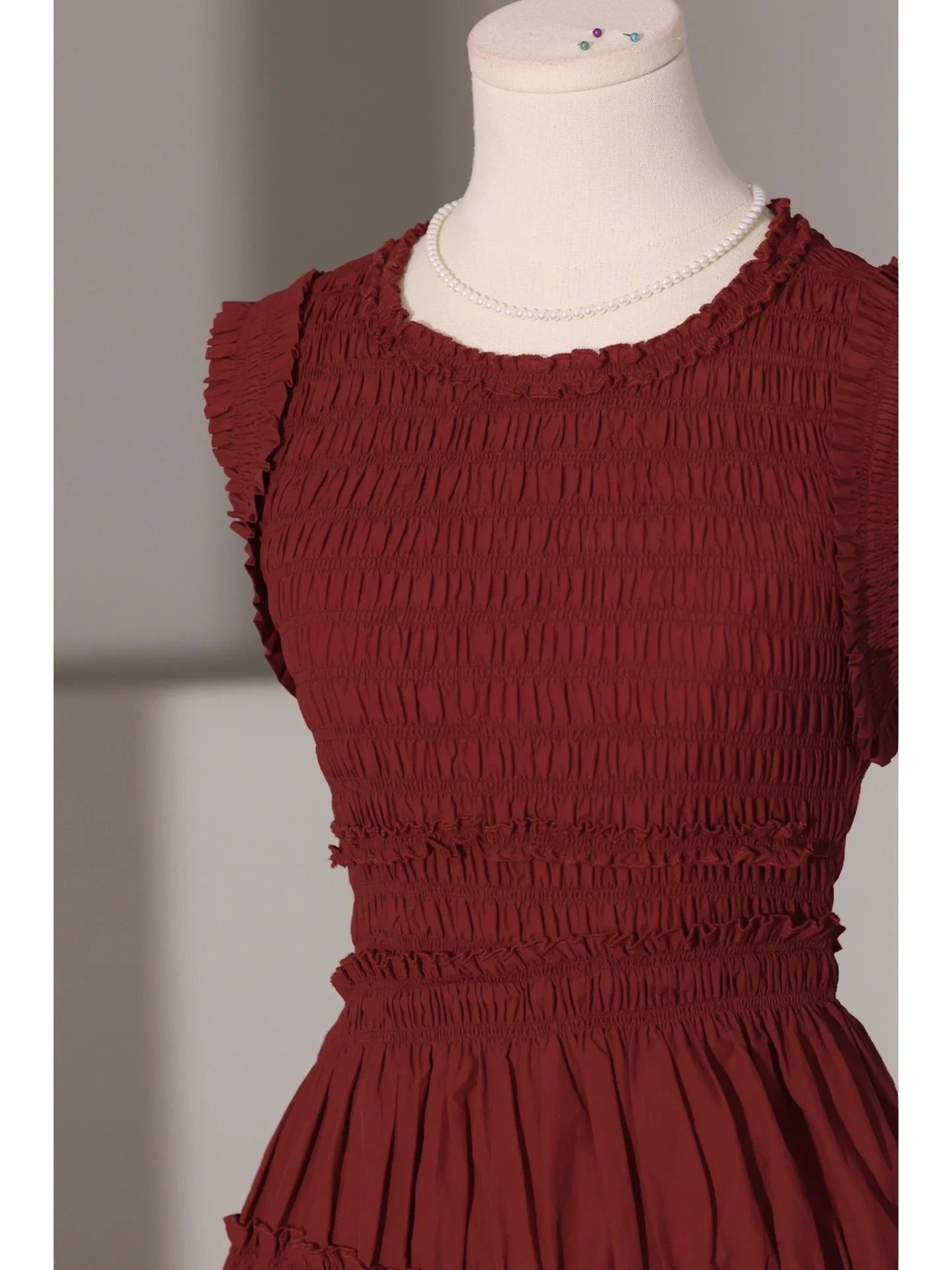 Retro Style Burgundy Sleeveless Midi Dress