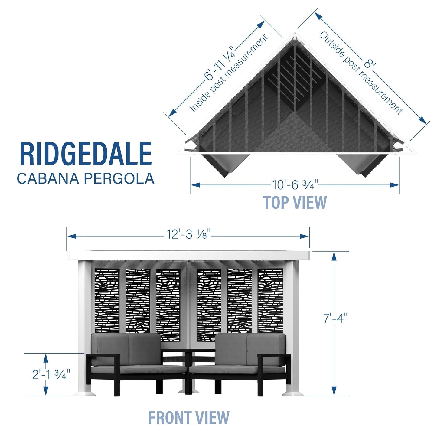 Ridgedale Modern Steel Cabana Pergola with Conversational Seating