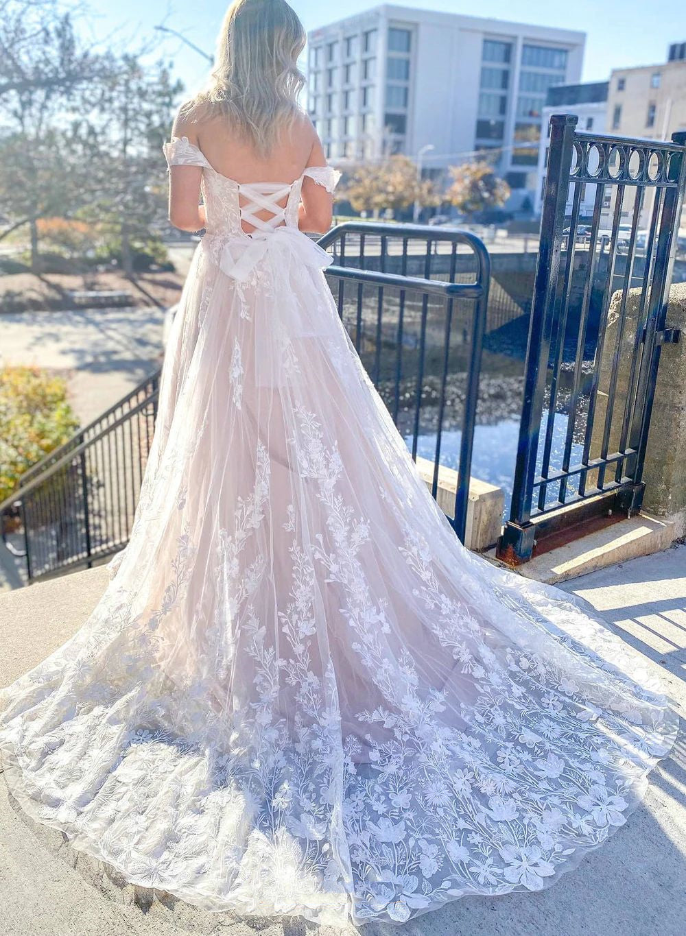 Romantic Flowy Boho Lace Wedding Dress