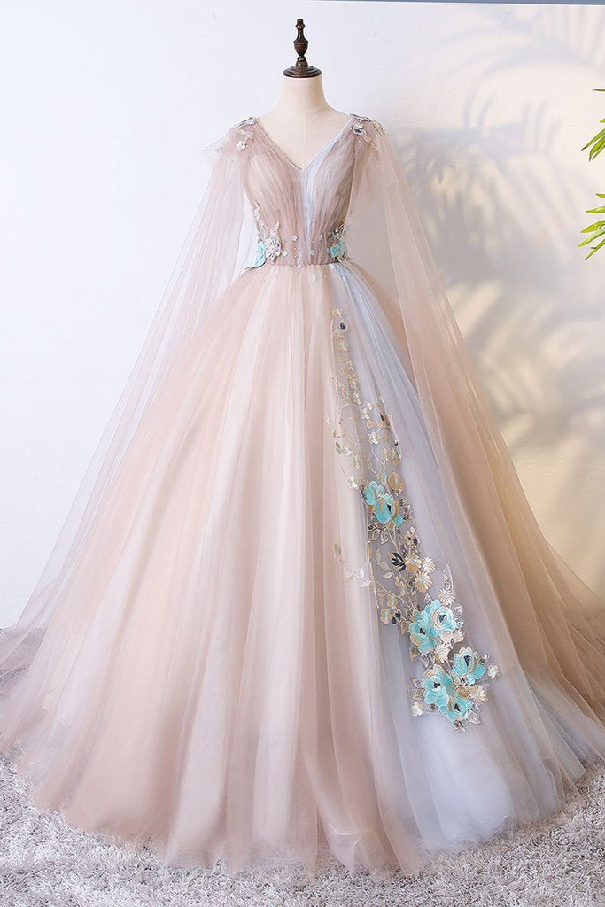 Romantic Princess Tulle Champagne Ball Gown Dress,21121004