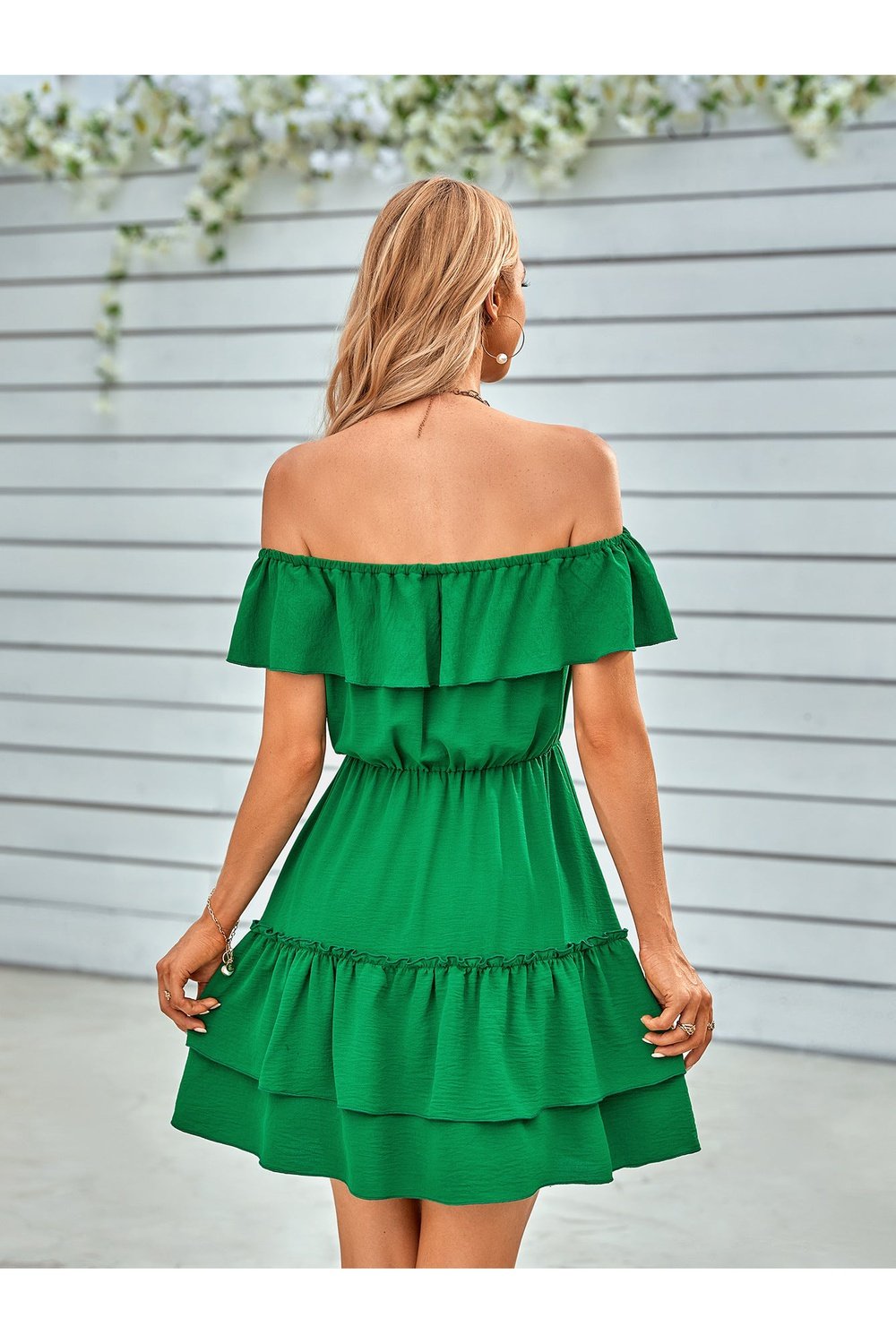 Ruffled Off-Shoulder Tied Dress