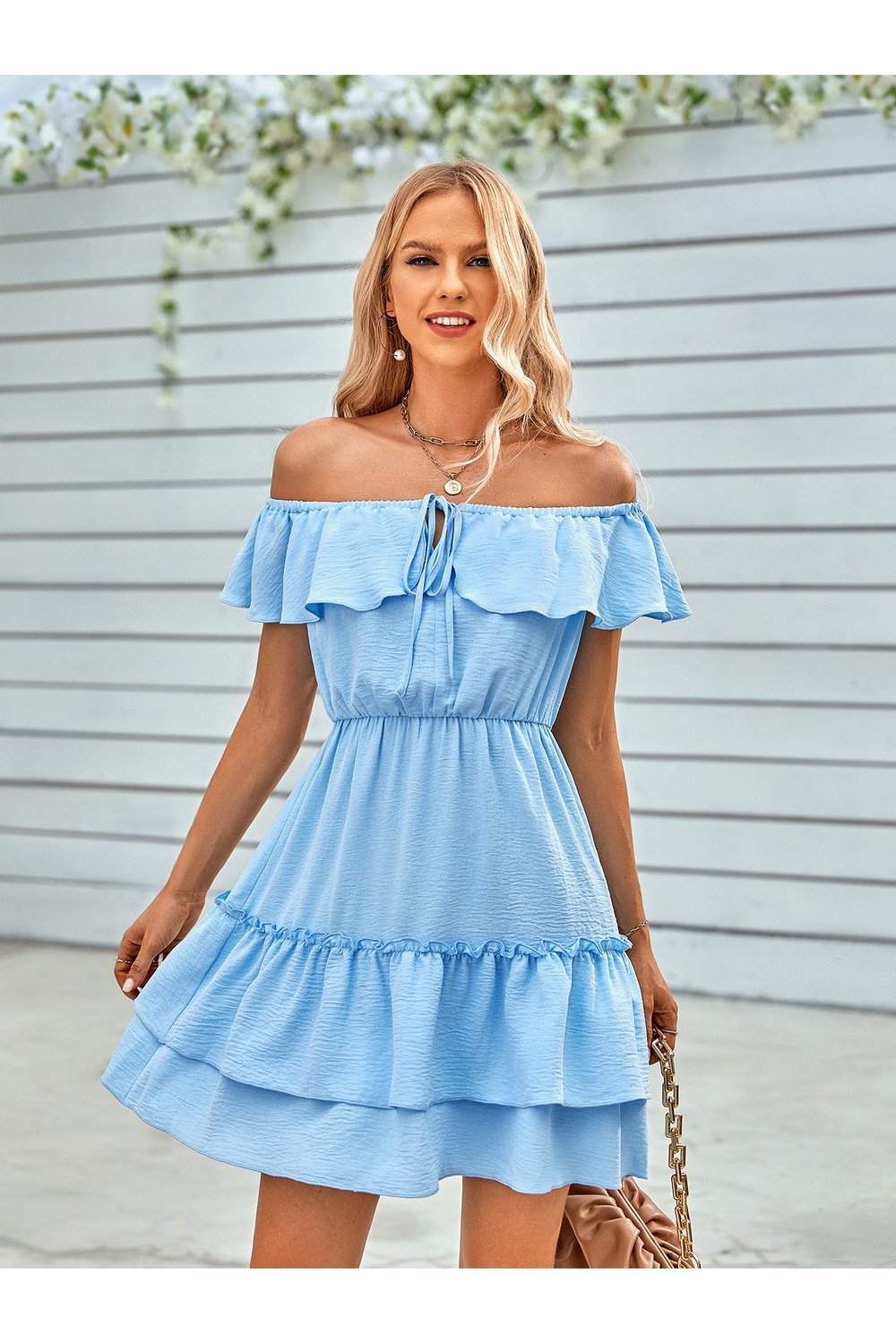Ruffled Off-Shoulder Tied Dress