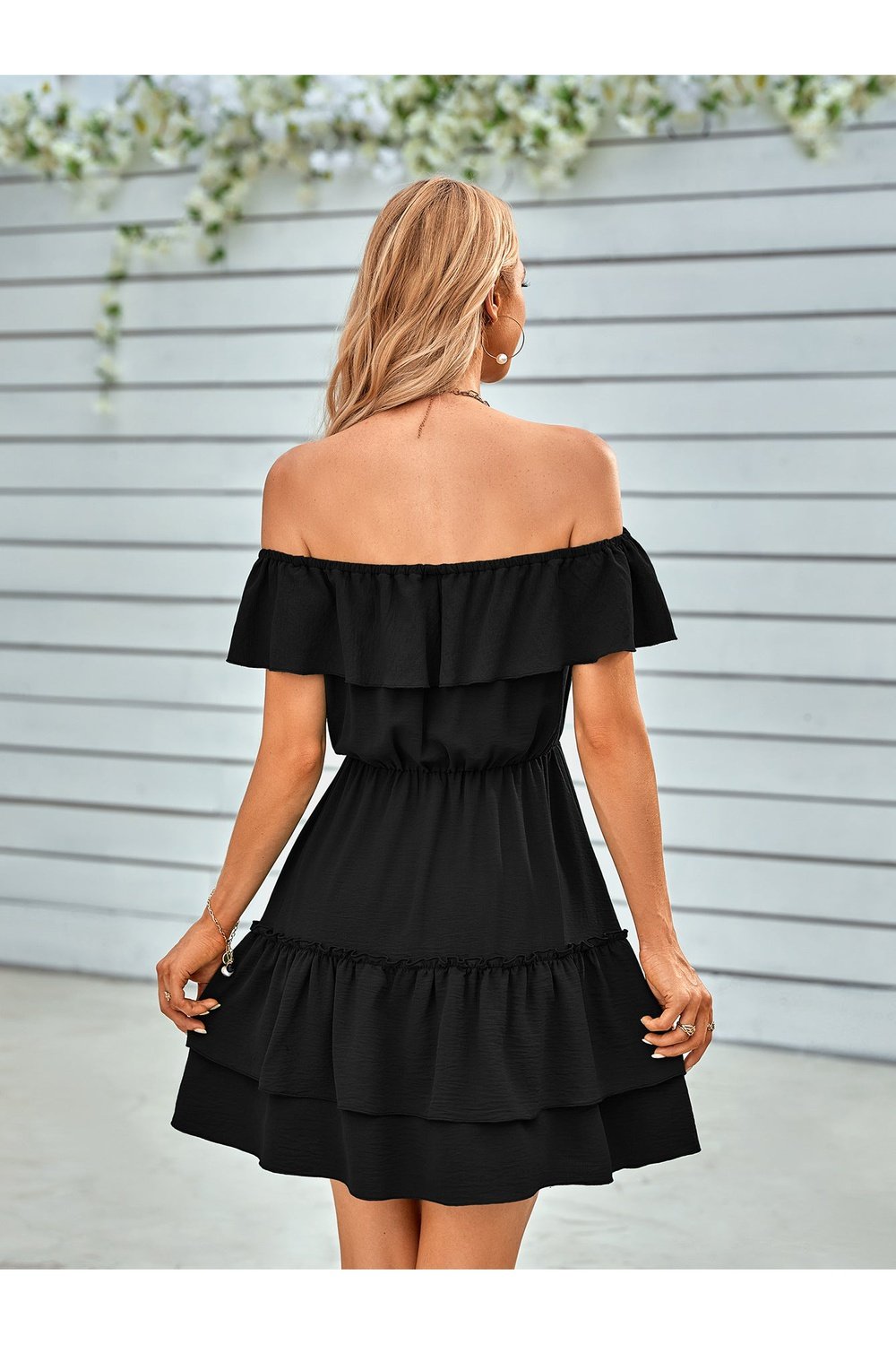 Ruffled Off-Shoulder Tied Dress