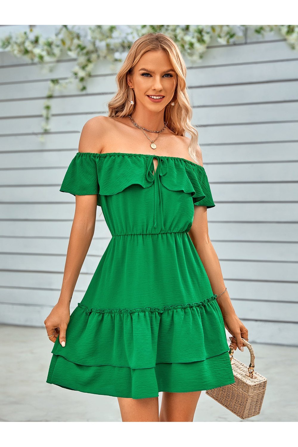 Ruffled Off-Shoulder Tied Dress