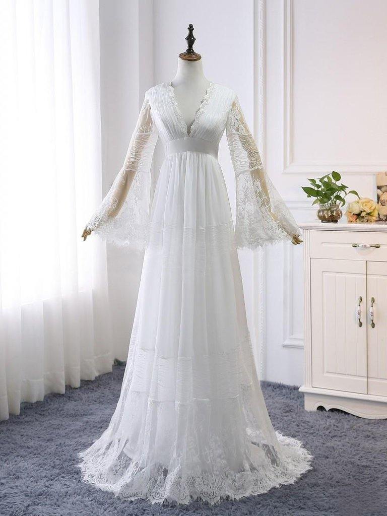 Rustic Boho Summer Wedding Dress with Sleeves