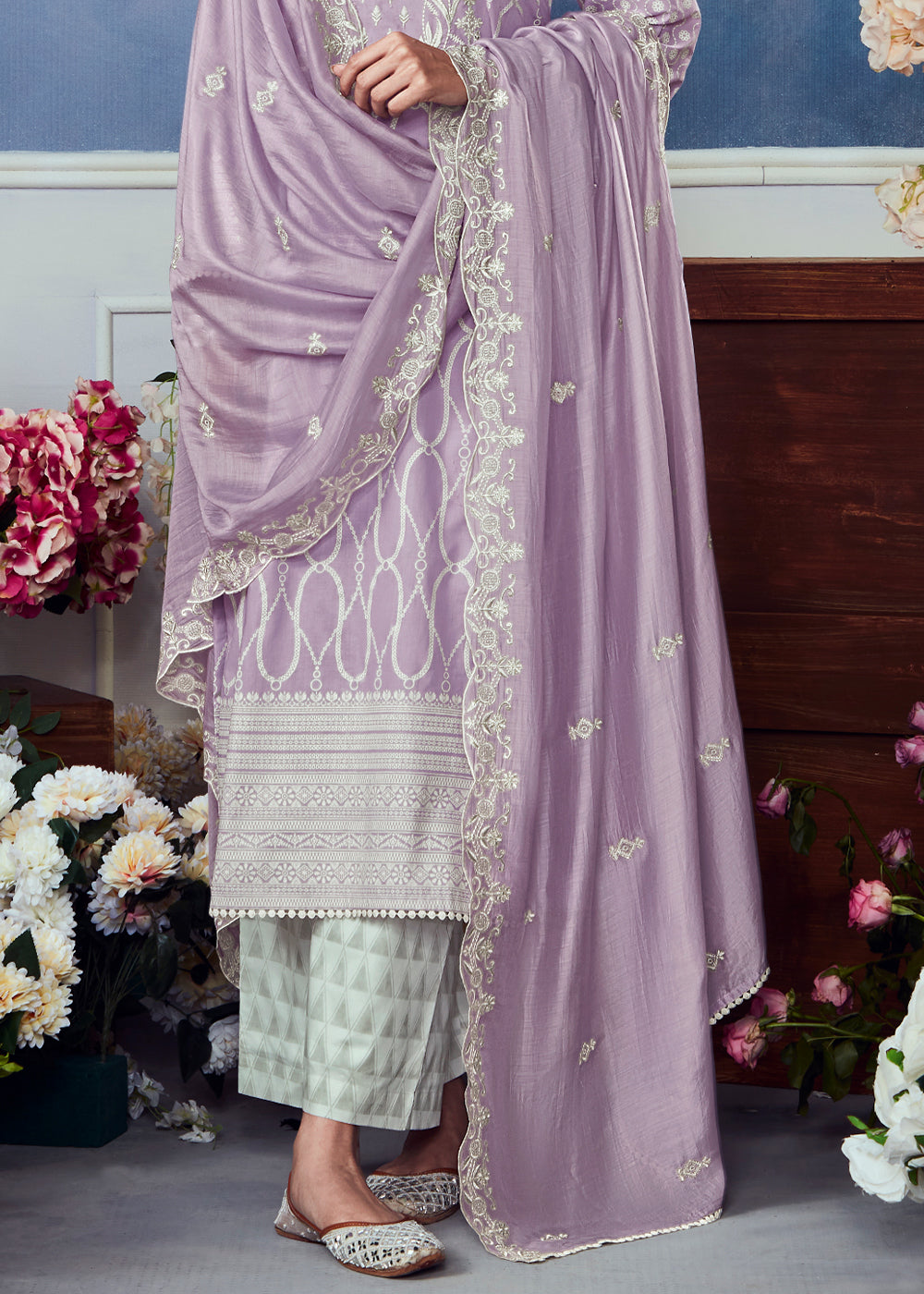 Periwinkle Purple Cotton Printed Salwar Suit With Embroidery Work: Summer Collection