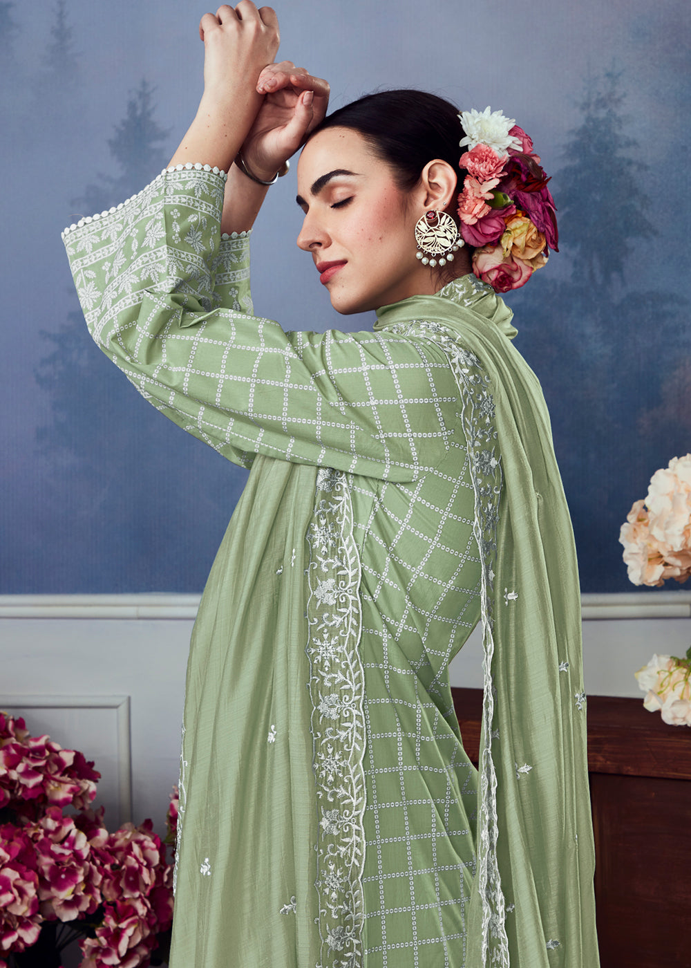 Pastel Green Cotton Printed Salwar Suit With Embroidery Work: Summer Collection