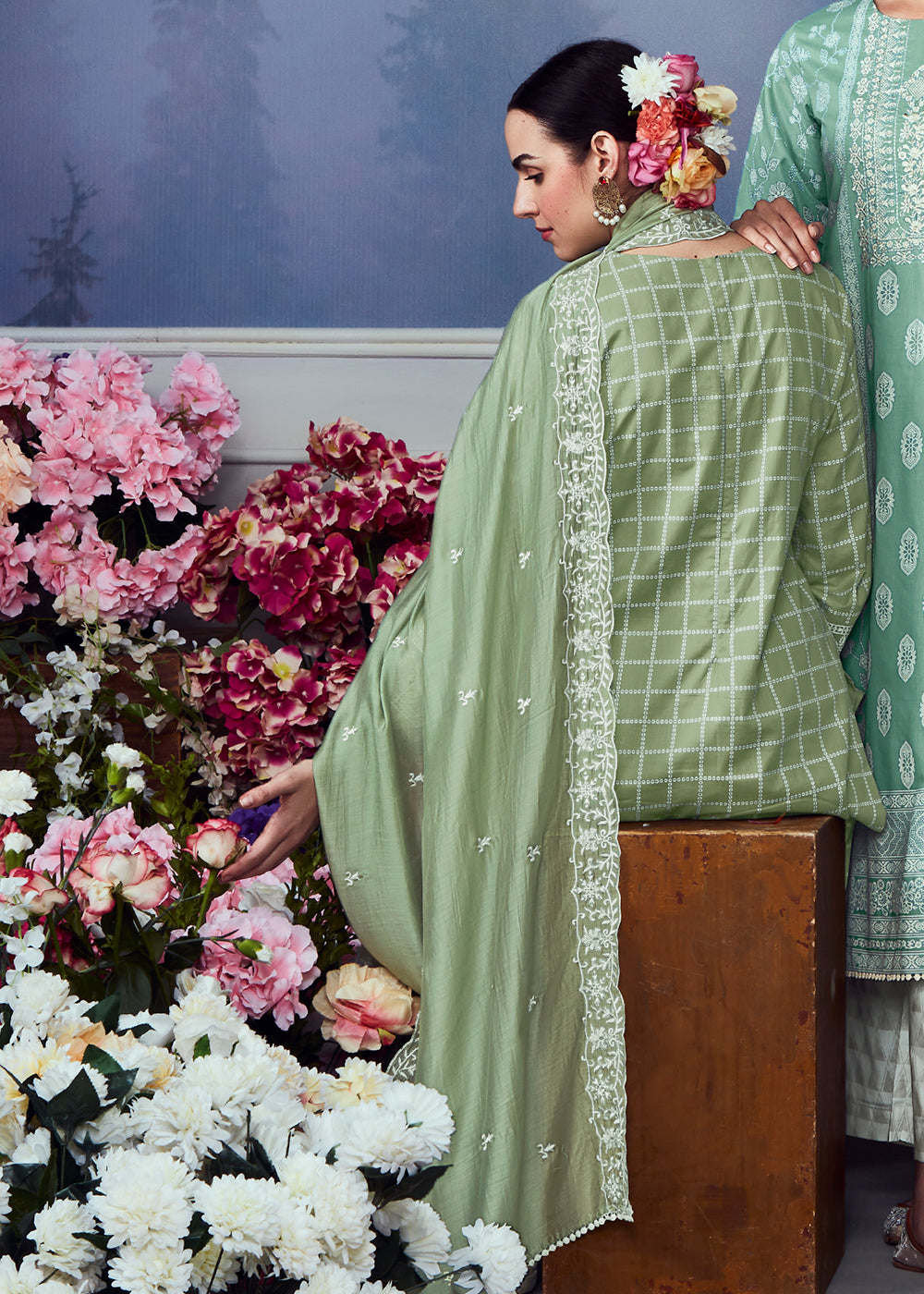 Pastel Green Cotton Printed Salwar Suit With Embroidery Work: Summer Collection