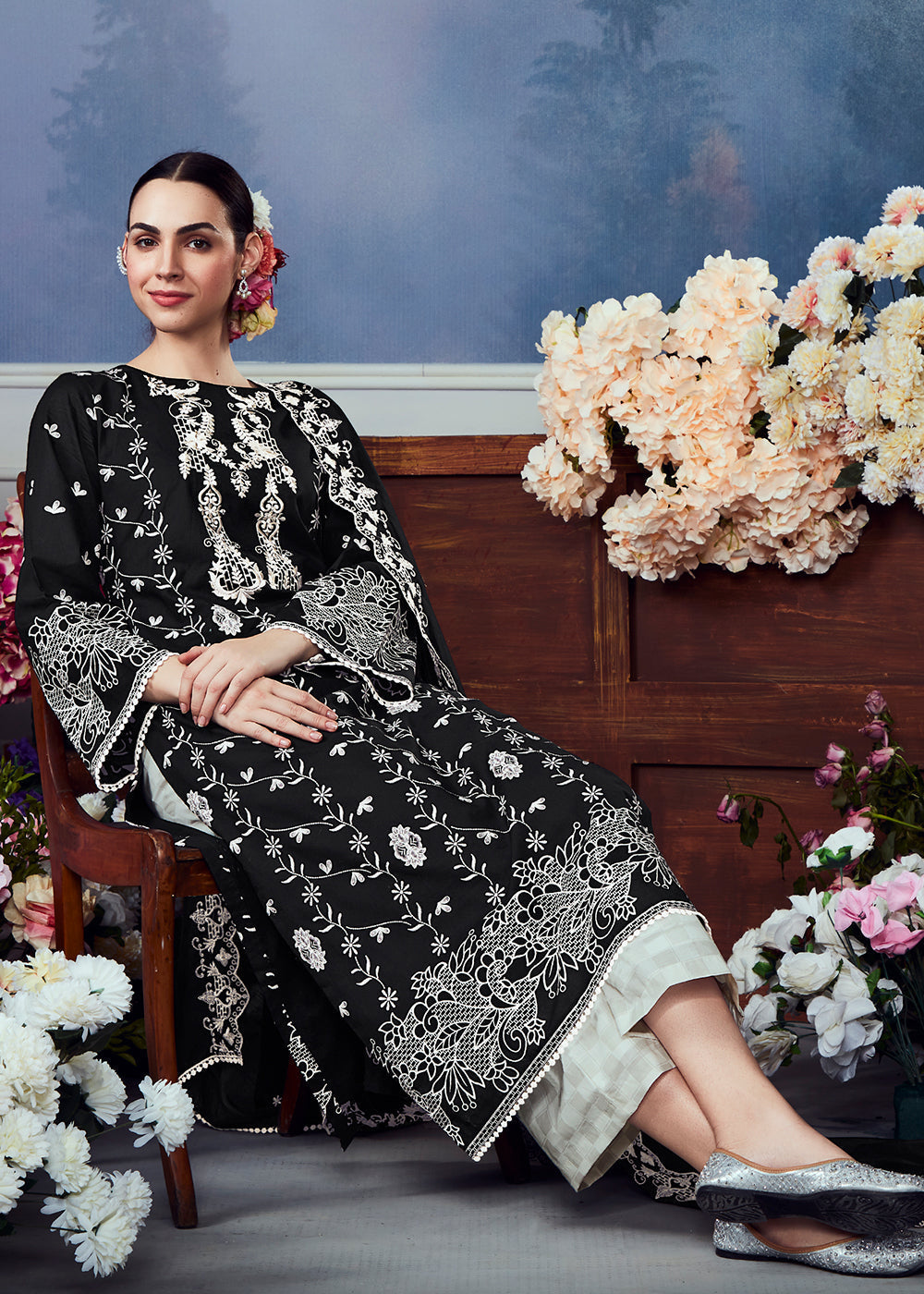 Raven Black Cotton Printed Salwar Suit With Embroidery Work: Summer Collection