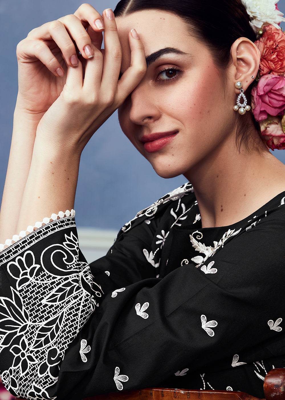 Raven Black Cotton Printed Salwar Suit With Embroidery Work: Summer Collection