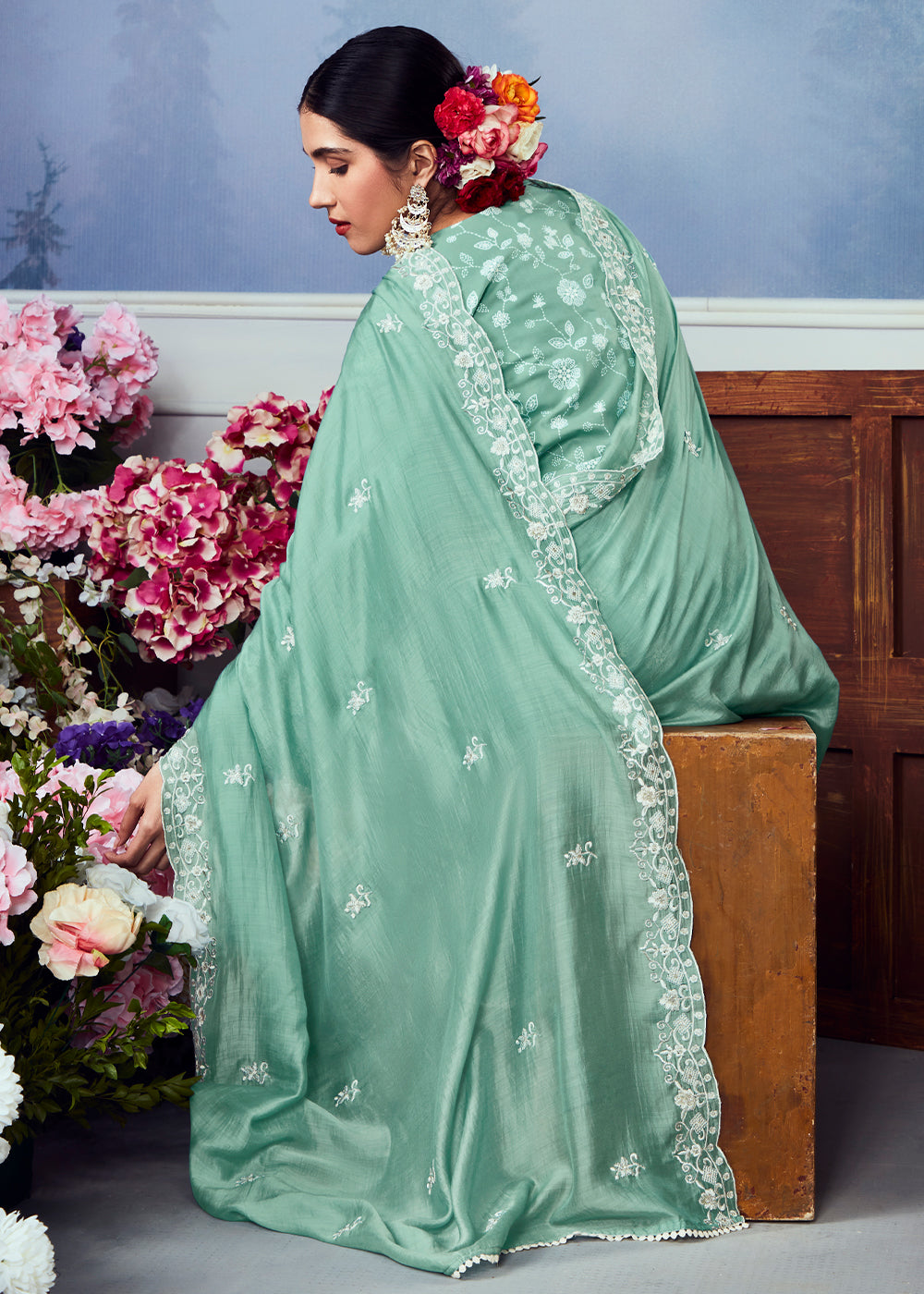 Light Tiffany Blue Cotton Printed Salwar Suit With Embroidery Work: Summer Collection