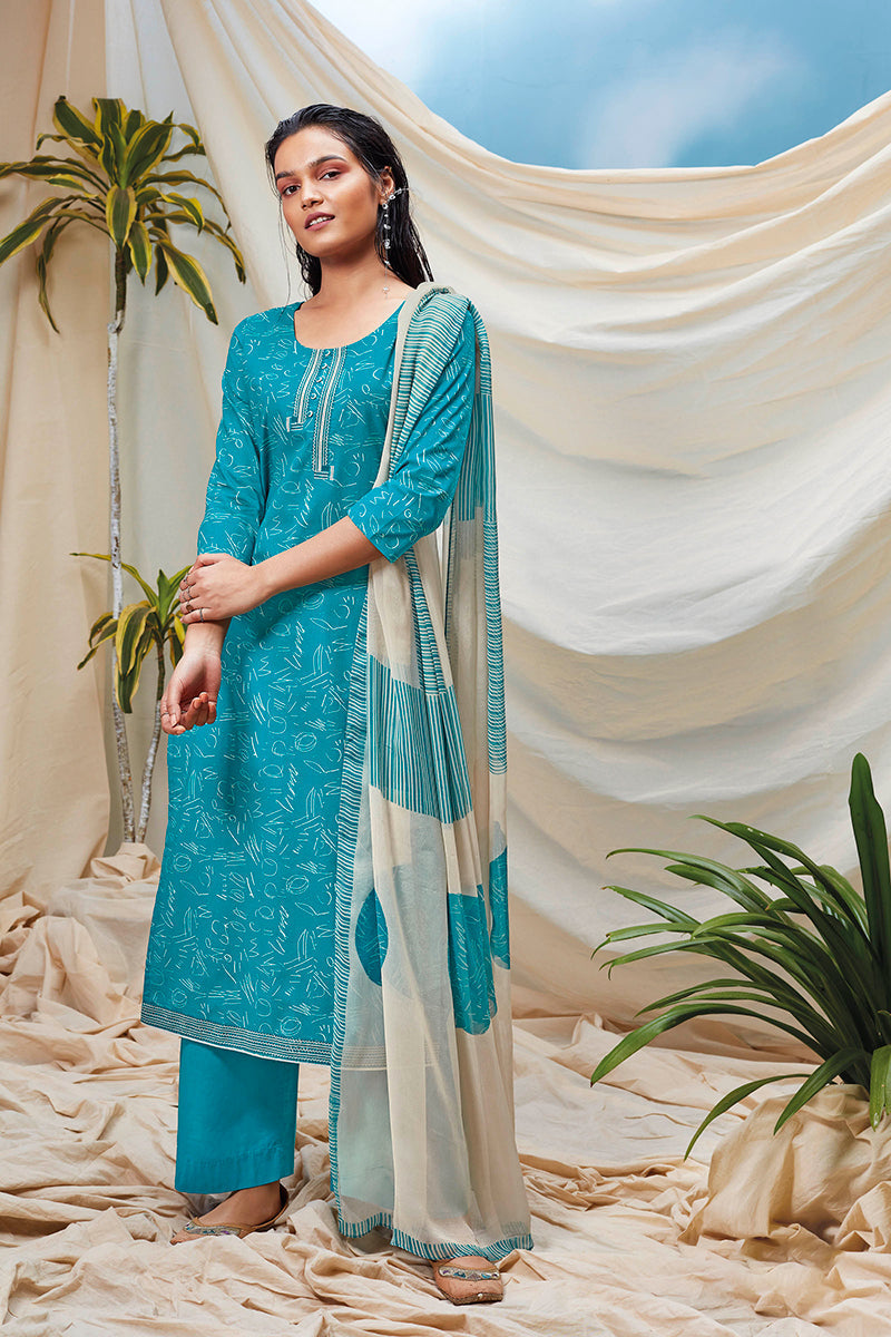 Cotton Kurta with Chiffon Dupatta (Unstitched)