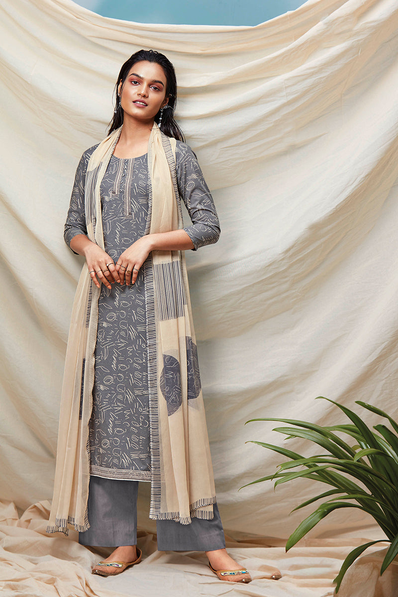 Cotton Kurta with Chiffon Dupatta (Unstitched)