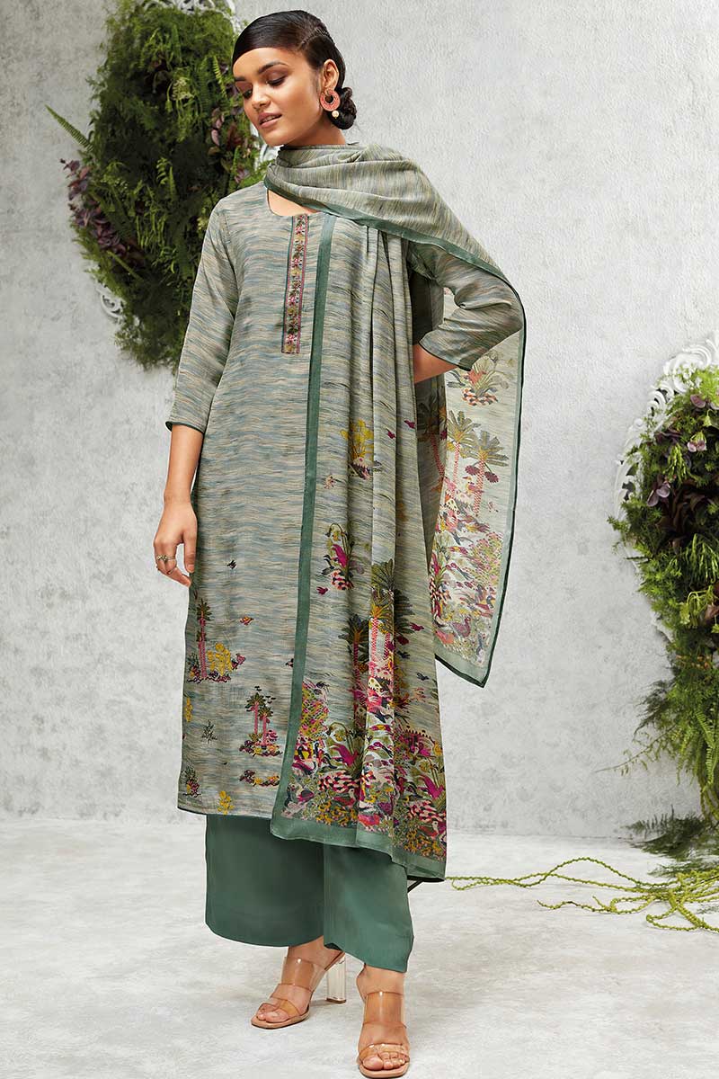 Premium Crepe Printed Suit with Chinon Chiffon Dupatta