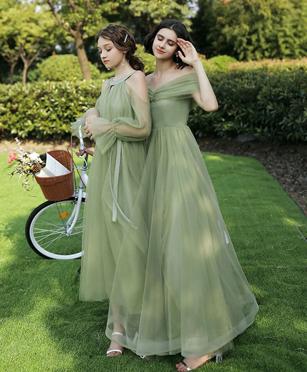 Sage Green Mismatched Tulle Bridesmaid Dresses