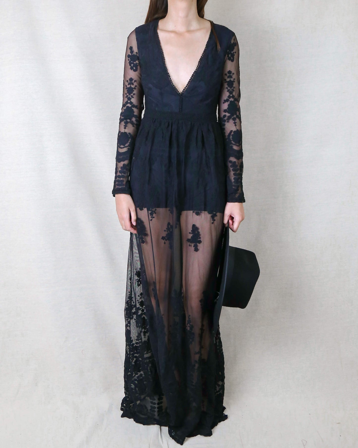 Say My Name Embroidered Maxi Dress in Black