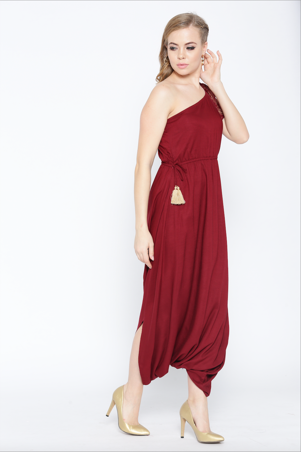 One shoulder dhoti jumpsuit