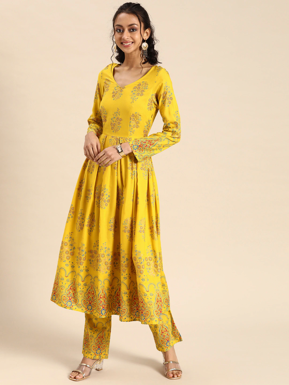 Box Pleated flare kurta with palazzo