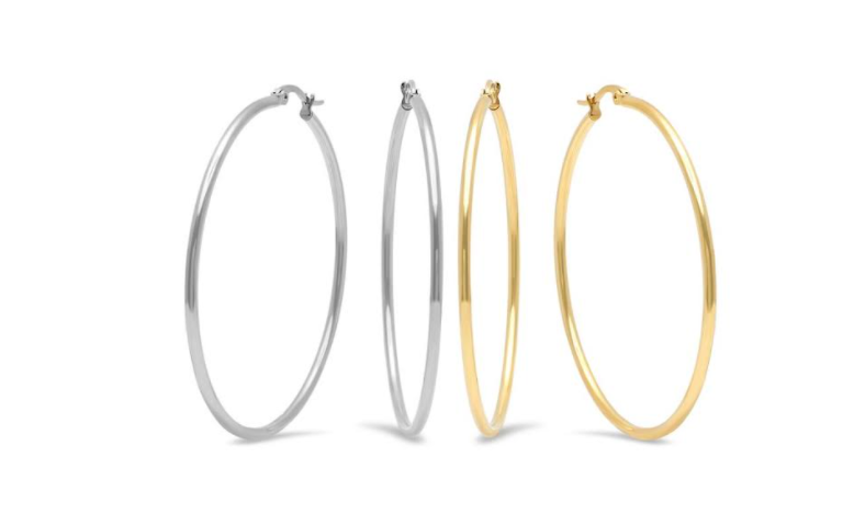 Set of 2 Stainless Steel and Gold Hoop Earrings