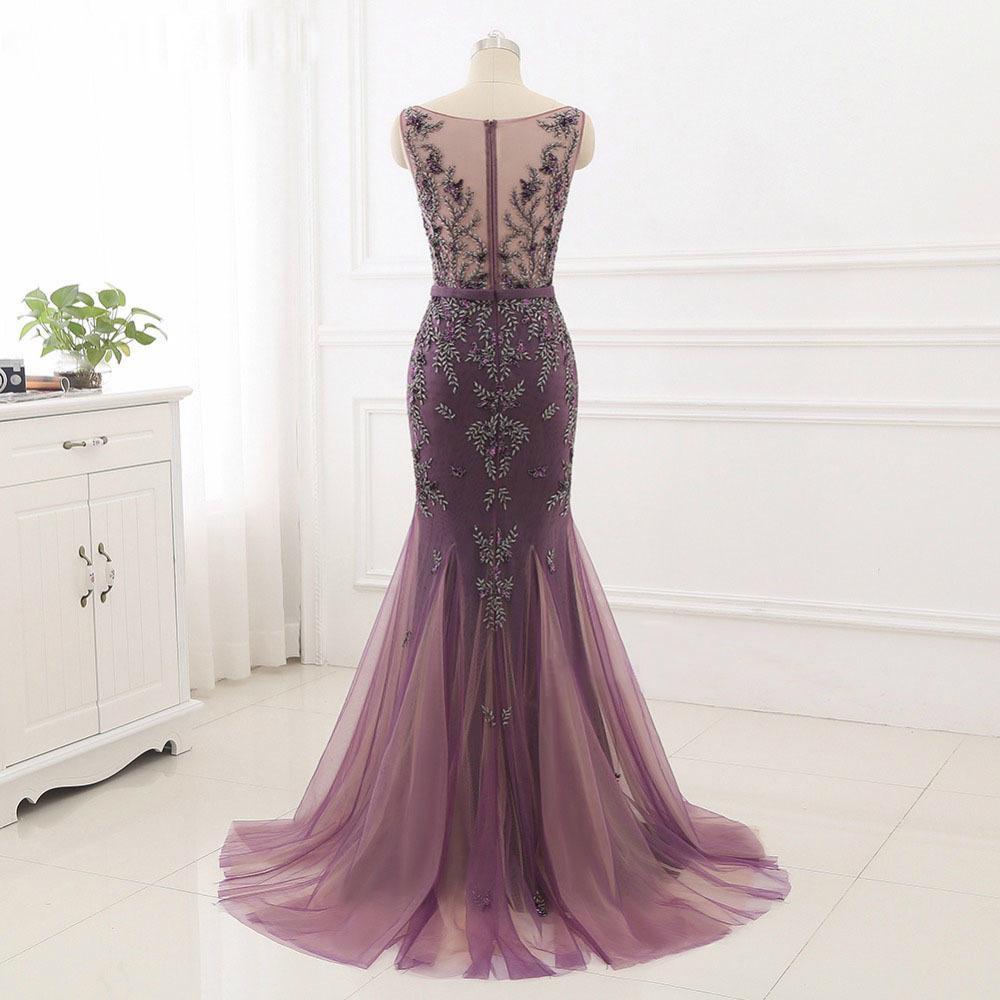 See Through Plum Mermaid Formal Evening Dress,21021005