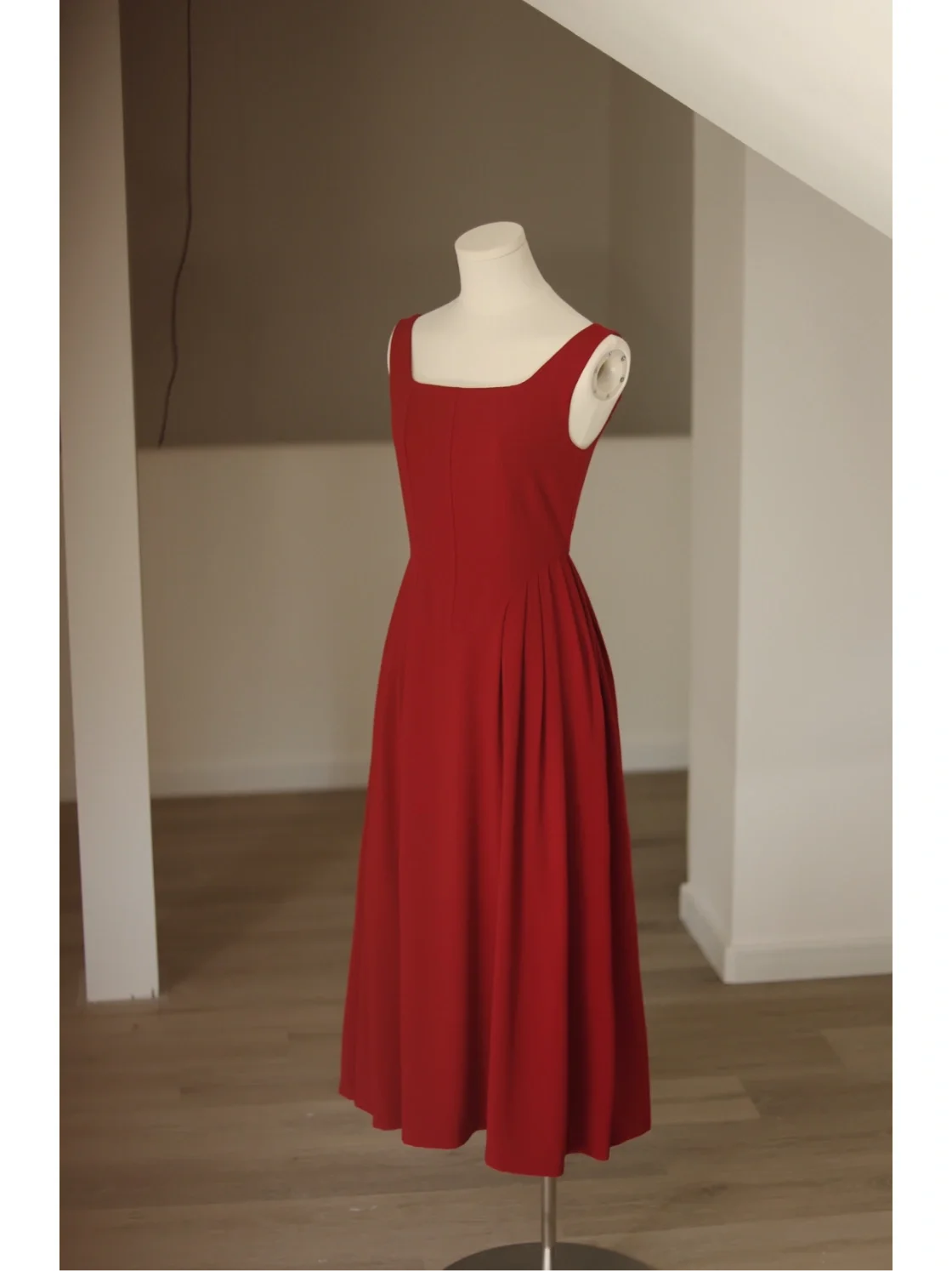 Simple Burgundy 50s tea length Dress