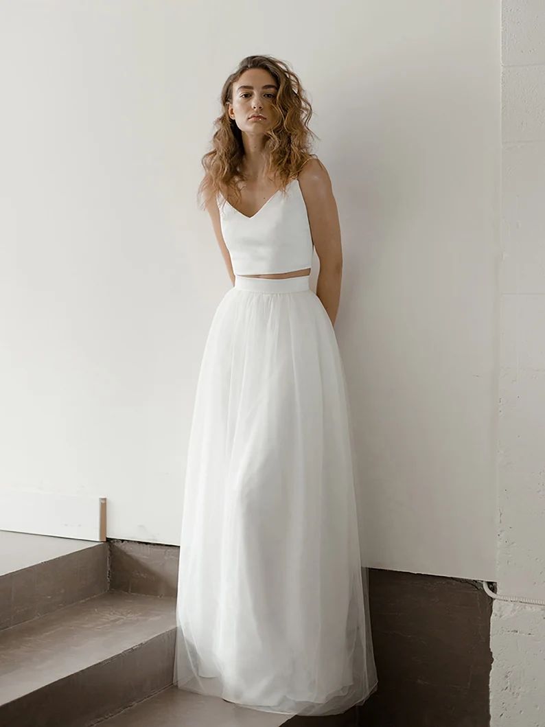 Simple Two Piece Wedding Top and Tulle Skirt