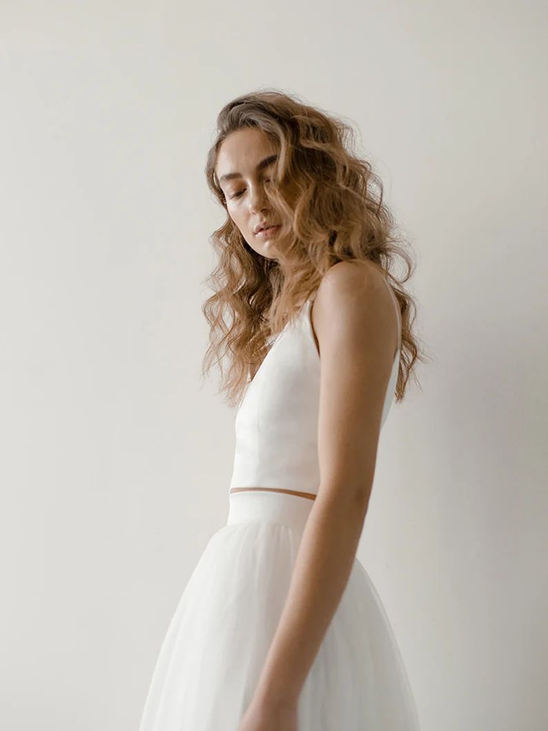 Simple Two Piece Wedding Top and Tulle Skirt