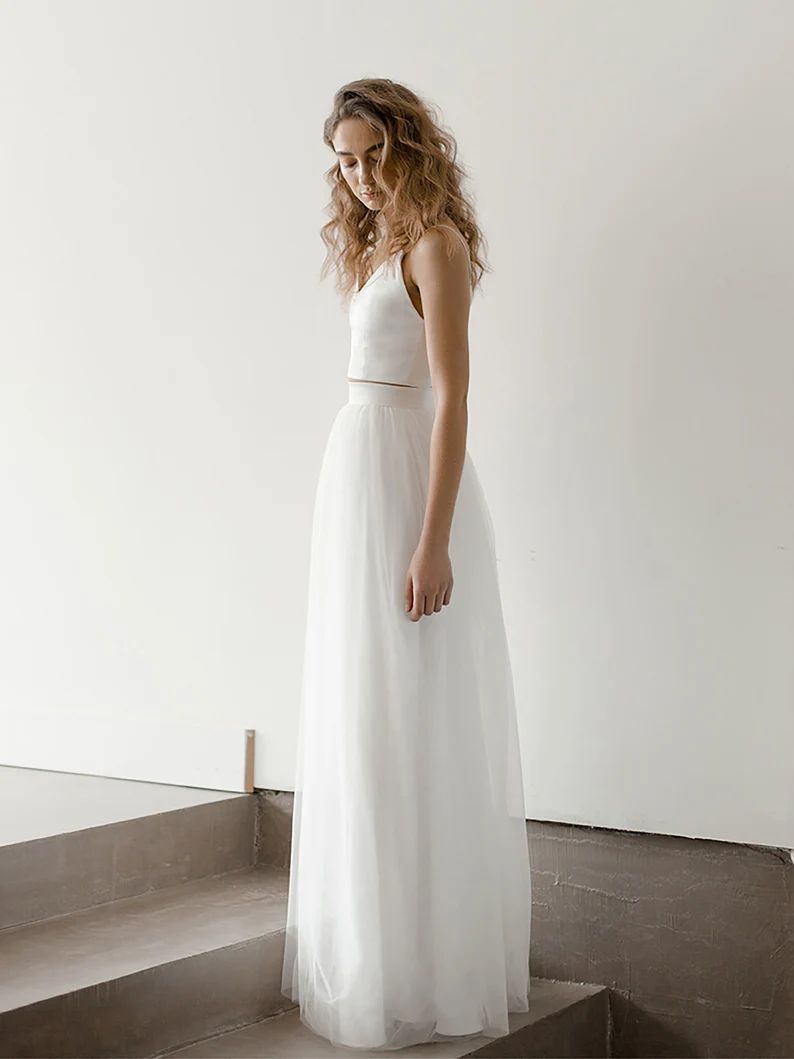 Simple Two Piece Wedding Top and Tulle Skirt