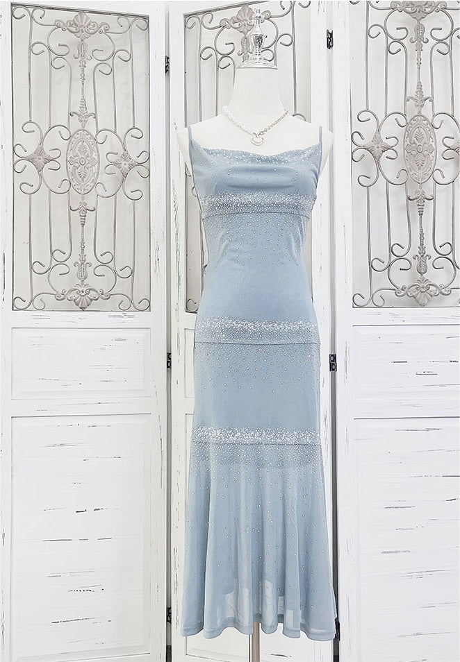 Sky Blue Starry Mermaid Midi Slip Dress