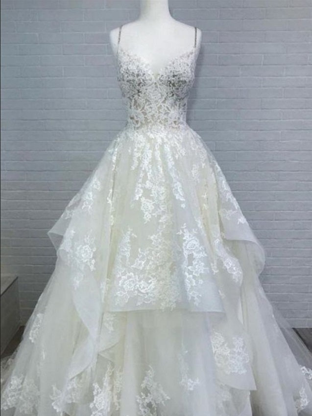 Spaghetti Straps Lace Ball Gown Wedding Dress ,21121315