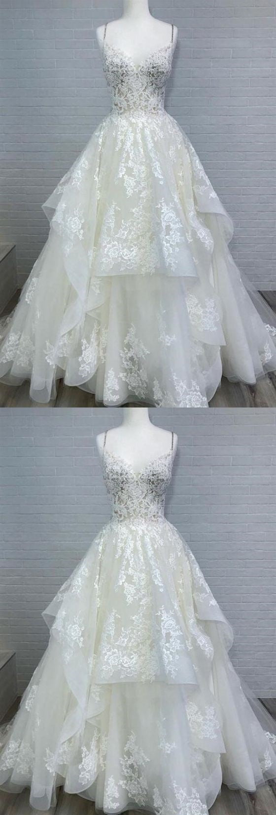 Spaghetti Straps Lace Ball Gown Wedding Dress ,21121315