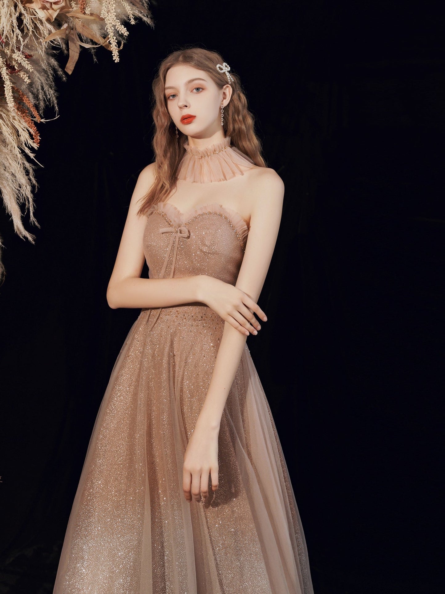 Sparkly Champagne Sequins Long Prom Dress