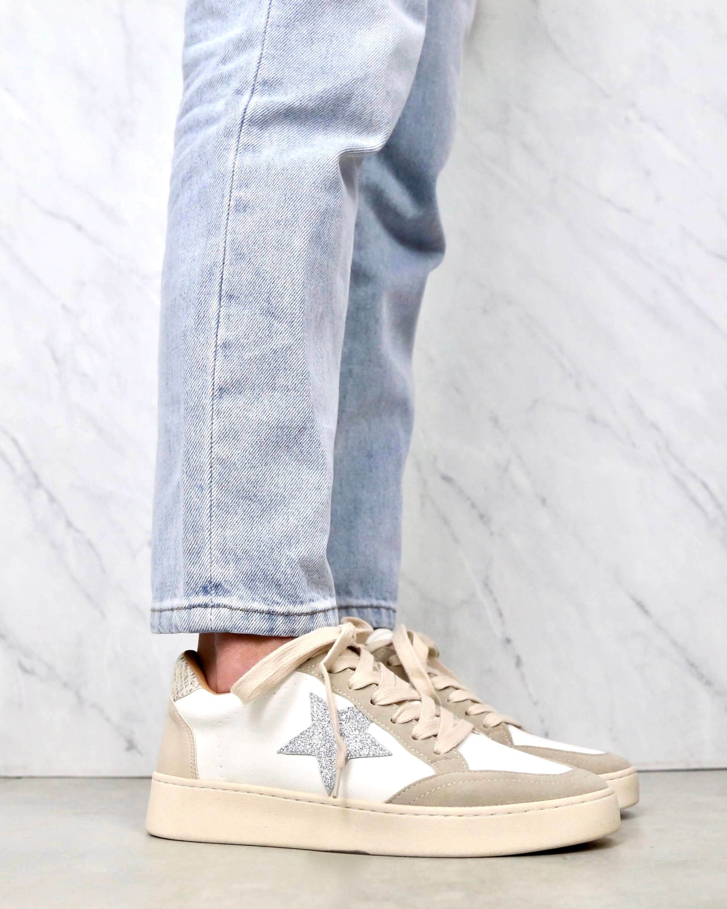 Sparkly Star Sneakers in Taupe