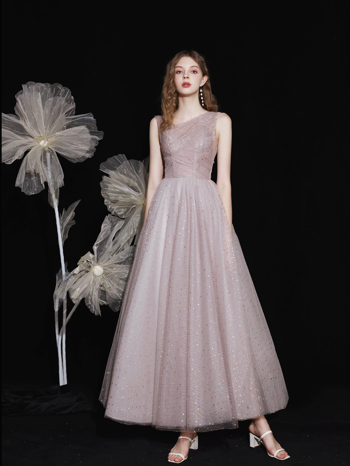 Sparkly Tulle Formal Ankle Length Prom Dress