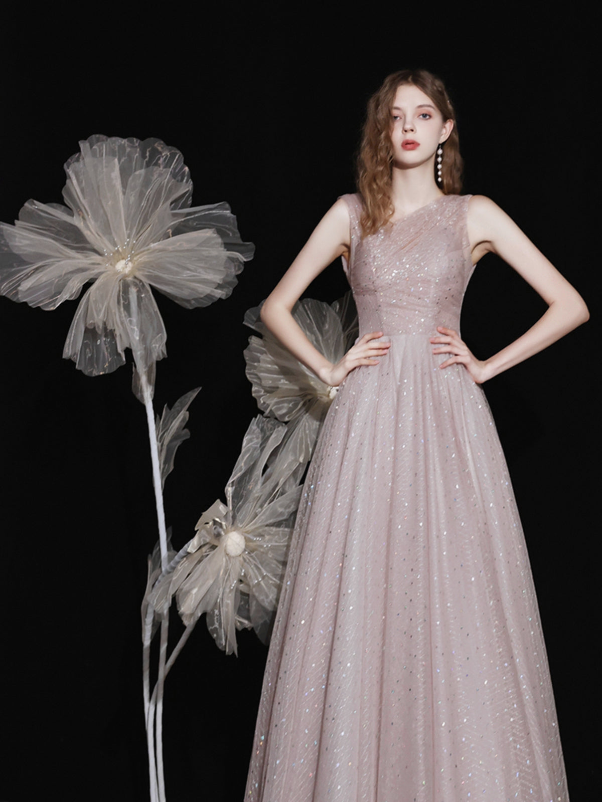 Sparkly Tulle Formal Ankle Length Prom Dress