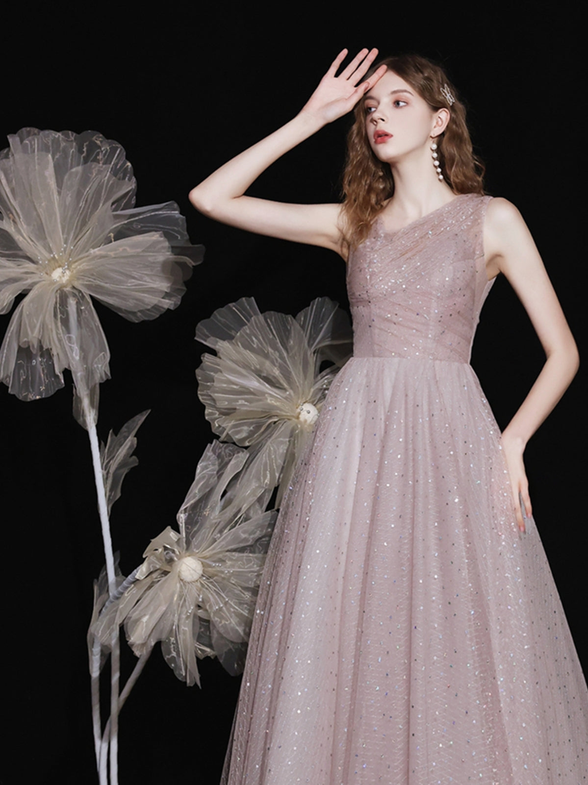 Sparkly Tulle Formal Ankle Length Prom Dress