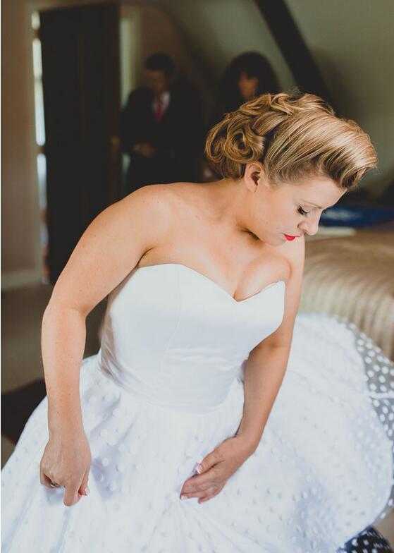Strapless White Polka Dot Short Wedding Dress for Older Brides,20111548