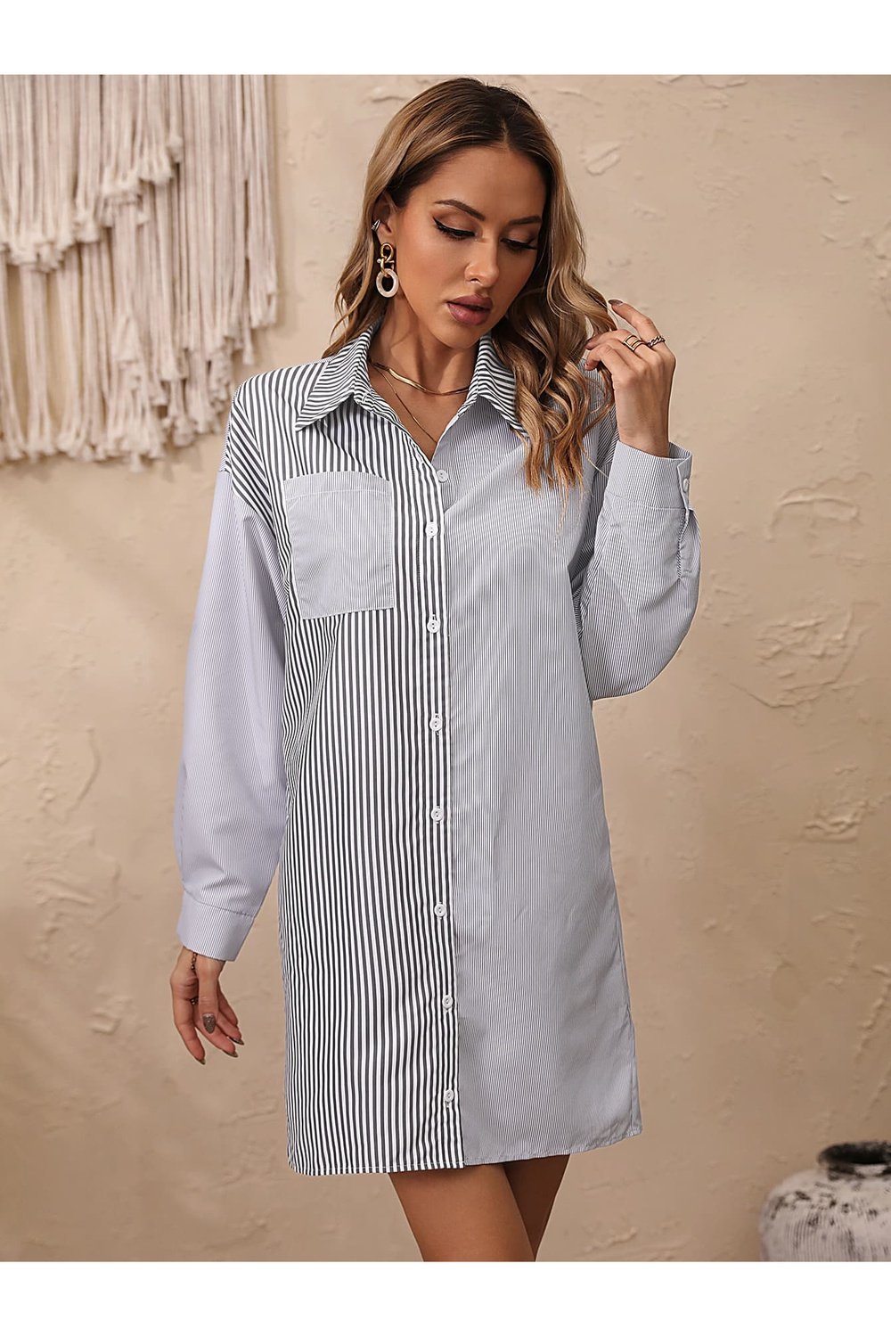 Striped Long Sleeve Shirt Dress