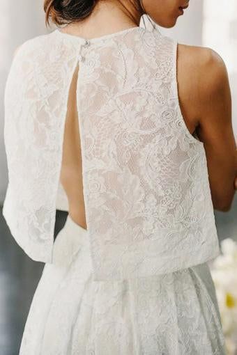 Summer Two Piece Lace Open Back Bridal Separates