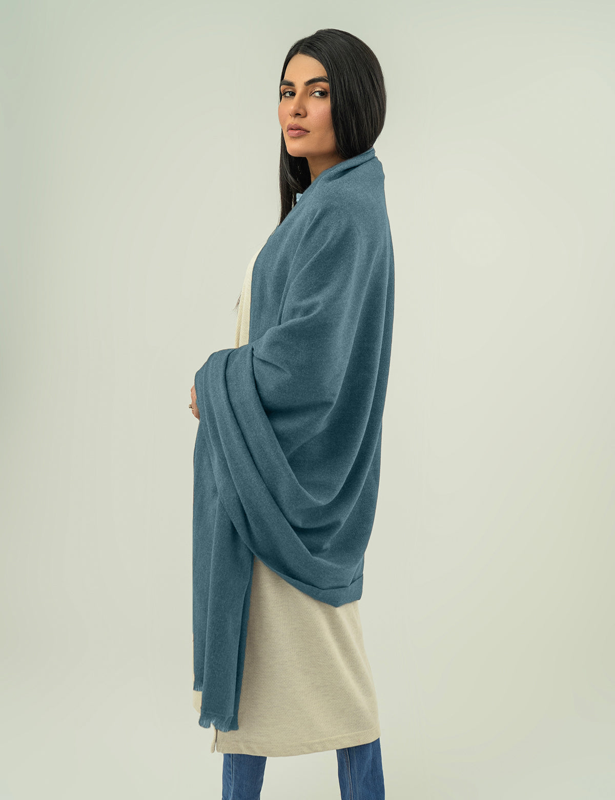 Woolen Cashmere Shawl - Denim