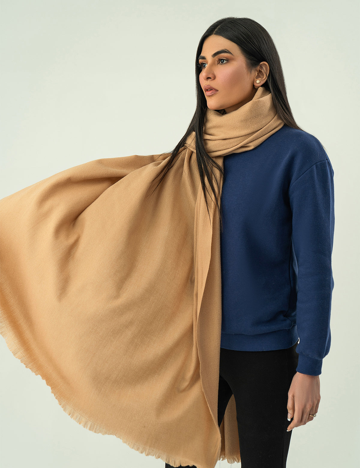 Woolen Cashmere Shawl - Biscuit